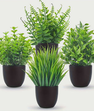 4x Mini Kunstplantjes met Pot - Nep Bonsai Groen voor Huis, Kantoor & Badkamer Decoratie
