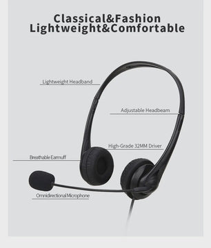 3.5mm/USB Computer Headset met Noise Cancelling Microfoon - Stereo Bedraad