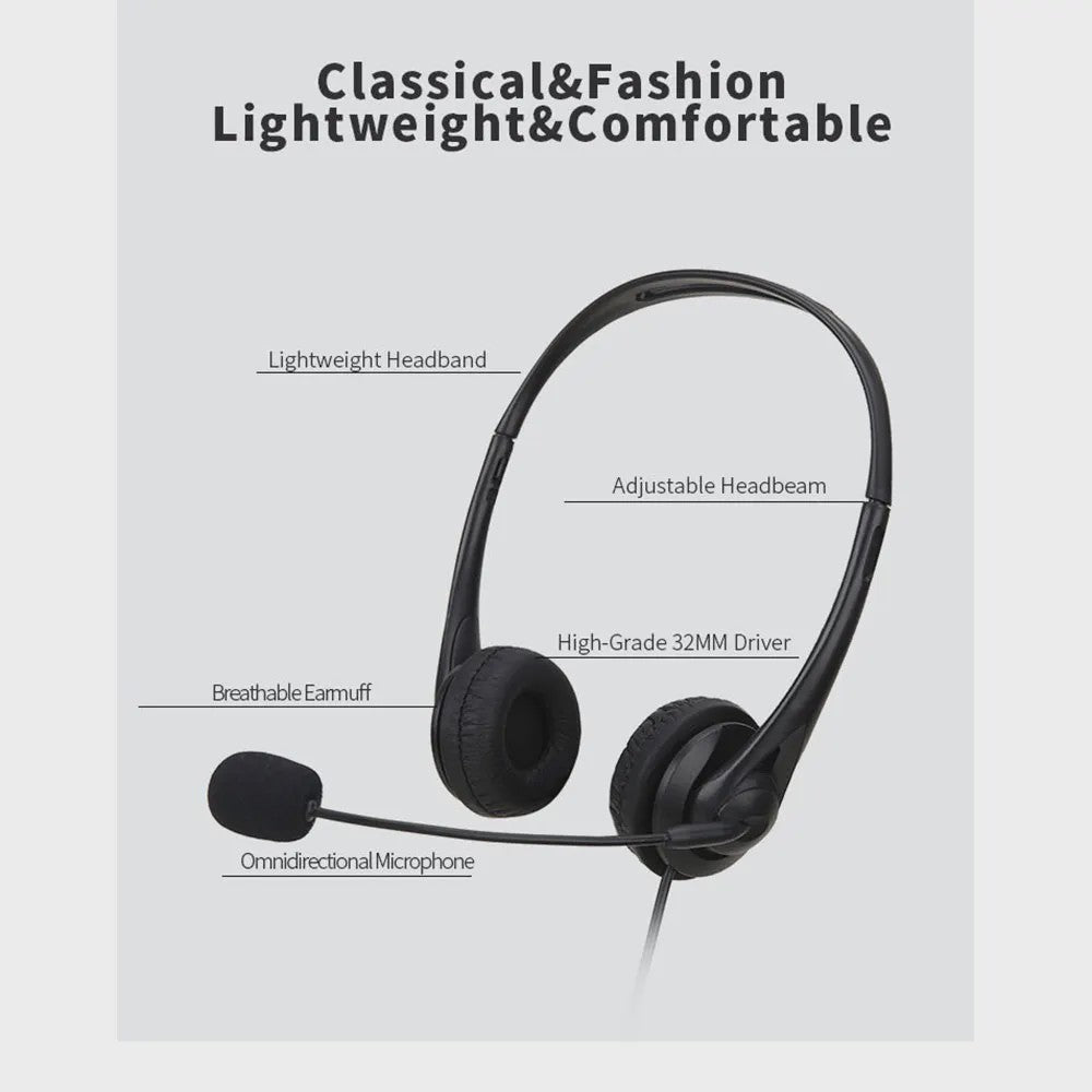 3.5mm/USB Computer Headset met Noise Cancelling Microfoon - Stereo Bedraad