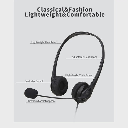 3.5mm/USB Computer Headset met Noise Cancelling Microfoon - Stereo Bedraad