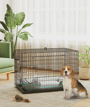 Pawhut Opvouwbare Hondenkennel met 2 Deuren, Verwijderbaar Bakje en Handvat - 92x57x62.5 cm Zwart