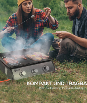 Gas Grill Plancha met 3 Branders - RVS - Non-stick - Zilver - 63x48x21 cm