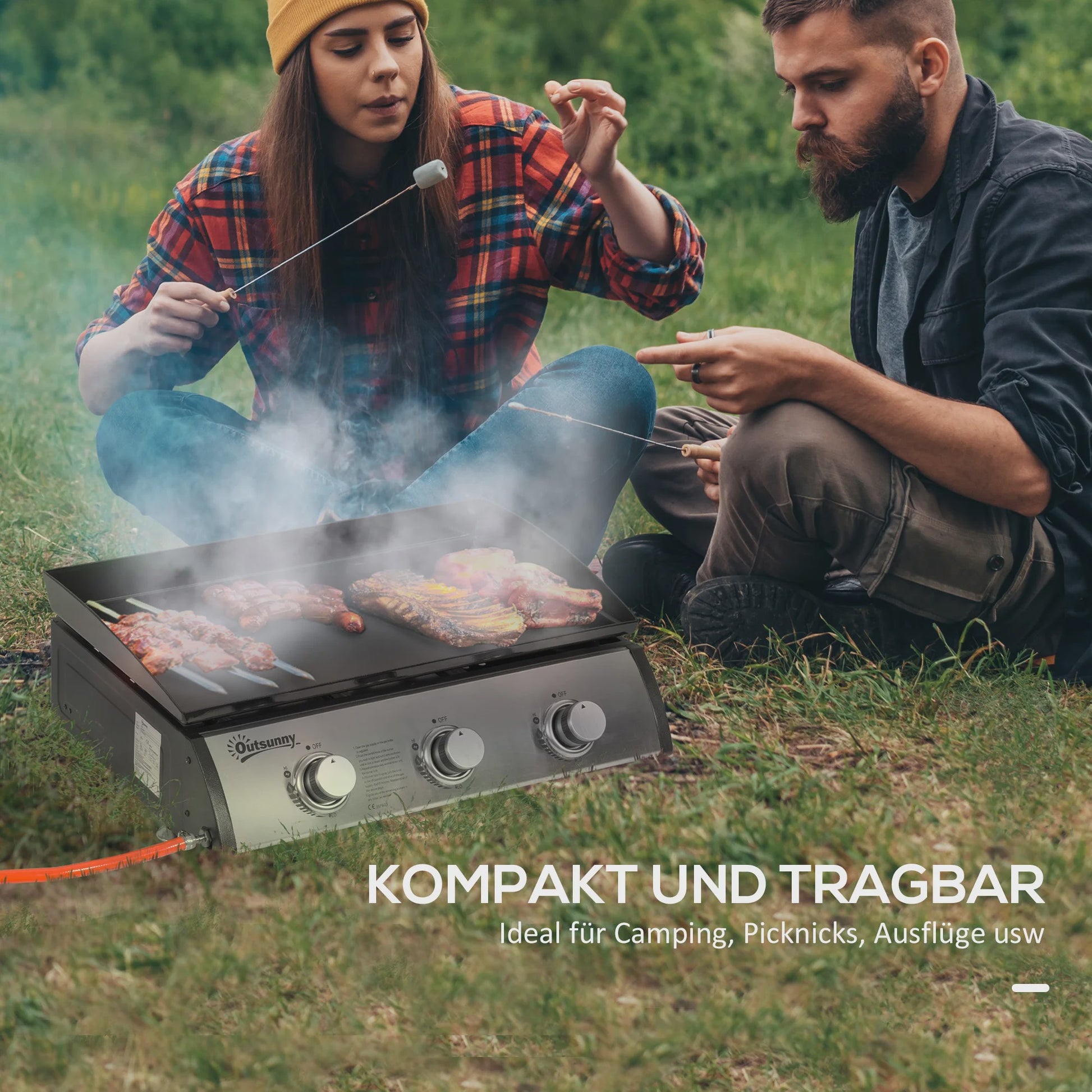 Gas Grill Plancha met 3 Branders - RVS - Non-stick - Zilver - 63x48x21 cm