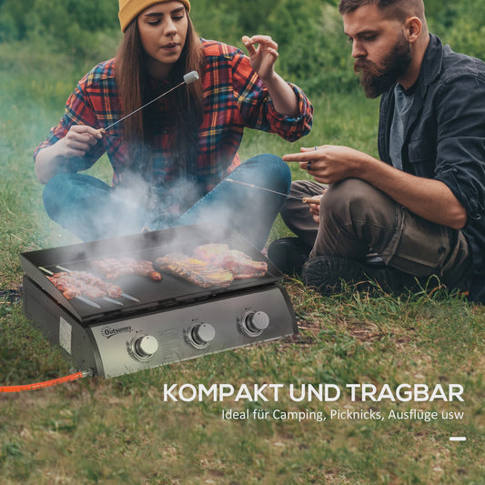 Gas Grill Plancha met 3 Branders - RVS - Non-stick - Zilver - 63x48x21 cm