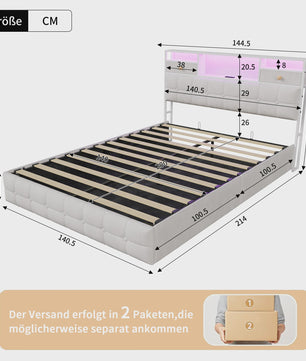 Boxspring Bed 140x200 met Hydraulische Opbergruimte en Multifunctioneel Hoofdbord - Velvet