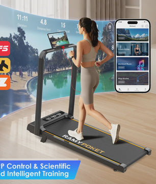RAMYPOKET Opvouwbare Walking Pad Loopband met 9% helling, 2.5PK, 1-10 km/u, APP & LED, max 150kg