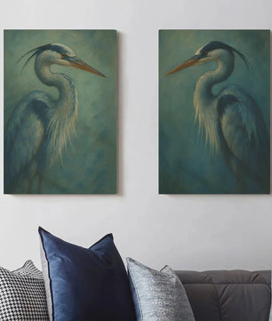 Japandi Poster Set: Roze Japanse Kraanvogels & Blauwe Reigers op Canvas