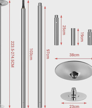 Professionele 45mm Danspaal - Verwijderbaar & In Hoogte Verstelbaar (2.35-2.74m) voor Thuis Fitness