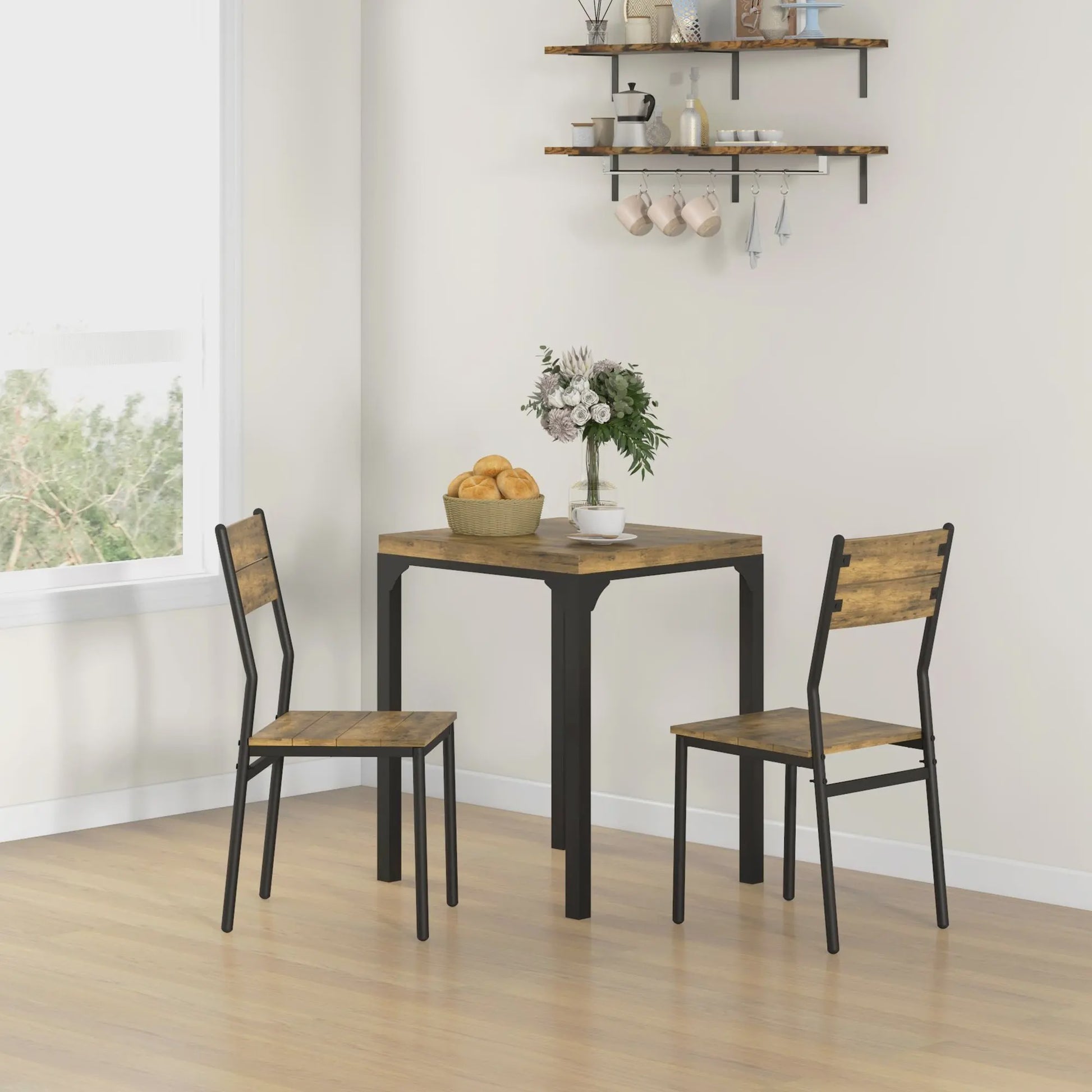 Compacte Eettafel Set met 2 Stoelen - 3-delig Keukenmeubel
