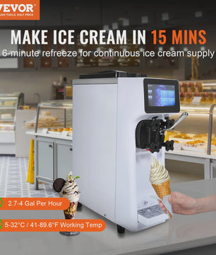 Professionele Soft Serve IJsmachine - 4L Hopper - 10.6 QT/U - 1000W - Enkele Smaak - Aanrechtmodel