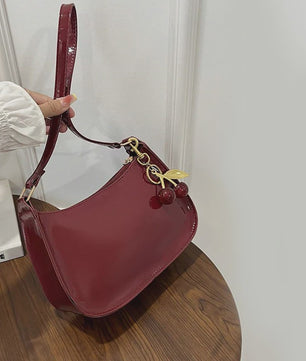 Retro PU Leren Schoudertas Dames met Kersenhanger - Vintage Crossbody Tas