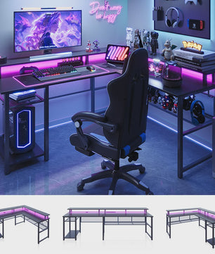 L-vormige Gaming Bureau 136x75cm met LED Verlichting en USB Poort - Ideaal voor Gamers en Werk