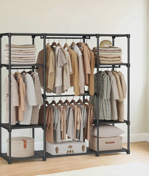 SONGMICS Open Kledingrek met Garderobestang en Legplanken - Zwart, 43x151x166 cm