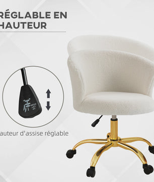 Ergonomic and comfortable desk Vinsetto, office chair desk, adjustable in height with steel piecing, White