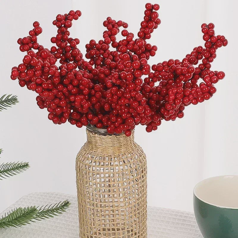 50 Kerst Takken met Kunstmatige Rode Bessen - Feestelijke Decoratie voor Kerstboom & Huis