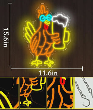 Grappige Haan met Bier Glas Neon Sign - Sfeerverlichting voor Man Cave, Bar & Pub