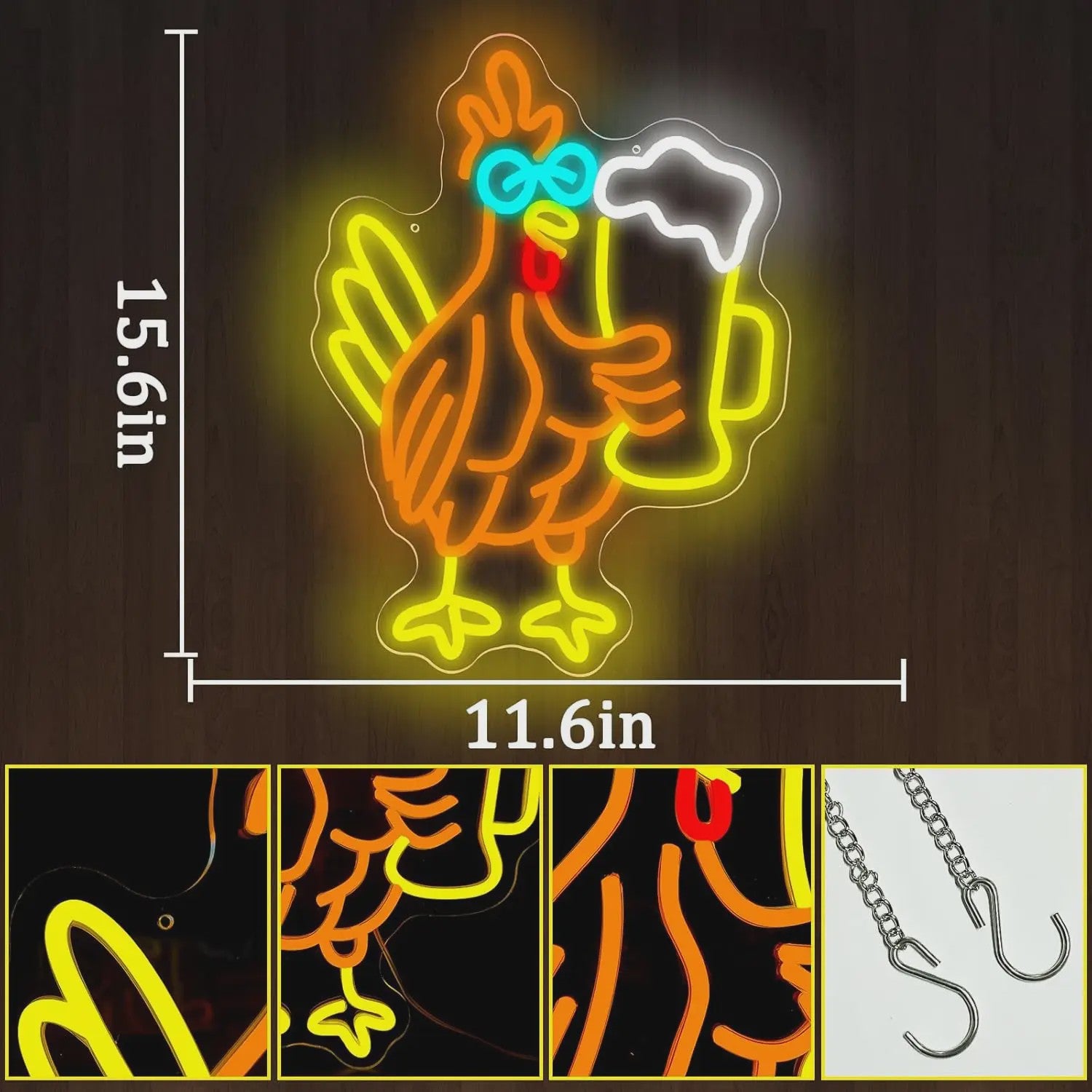 Grappige Haan met Bier Glas Neon Sign - Sfeerverlichting voor Man Cave, Bar & Pub