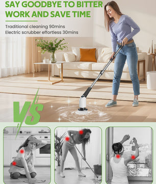 Elektrische Spin Scrubber 8-in-1 met Telescoopsteel en 8 Opzetborstels