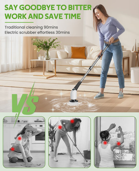 Elektrische Spin Scrubber 8-in-1 met Telescoopsteel en 8 Opzetborstels