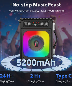 FanFun TX06 Karaoke Speaker met 2 Draadloze Microfoons & Feestverlichting