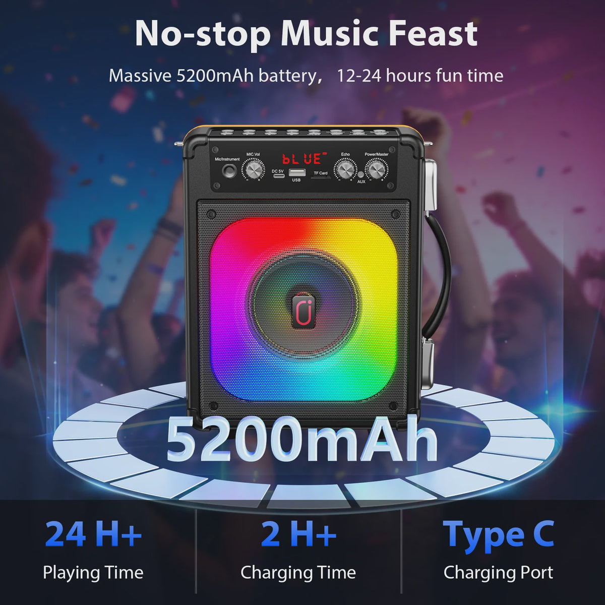 FanFun TX06 Karaoke Speaker met 2 Draadloze Microfoons & Feestverlichting