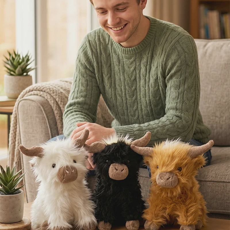 Schattige Highland Cattle Pluche Knuffel - Zacht & Fluffy Dier - Verkrijgbaar in 30/50cm - Zit of Lig Positie