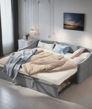 Uitschuifbare Daybed Sofa Bed 90/180x200 cm - Gestoffeerd Slaapbank met Uittrekbaar Bed