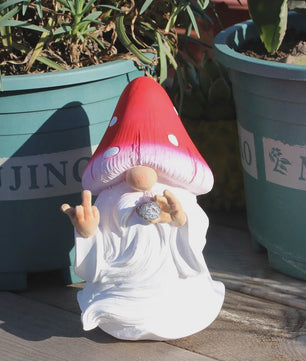 Grappige Mushroom Kabouter Tuinbeeld met Middenvinger - Humoristische Decoratie voor Binnen & Buiten