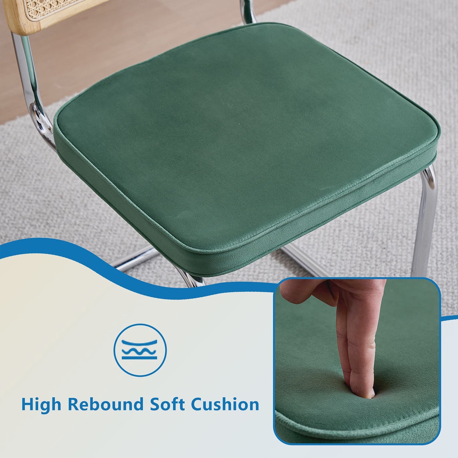 Set van 2/4 Retro Eetkamerstoelen met Rotan Rugleuning en Gestoffeerde Zitting