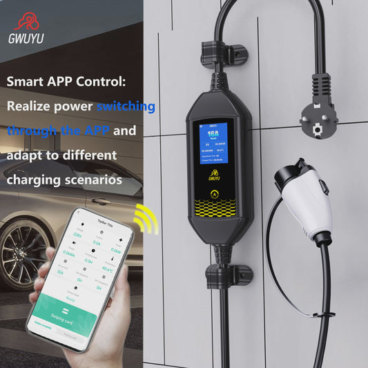 Draagbare EV Charger GWUYU 3.5kW - Type 1, 2, GBT - APP Bediening