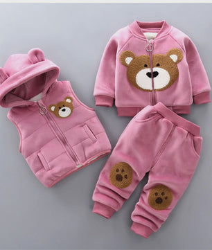 Schattige Baby Kleding Set 3-delig met Beer - Warm & Comfortabel voor Herfst/Winter (0-4 Jaar)