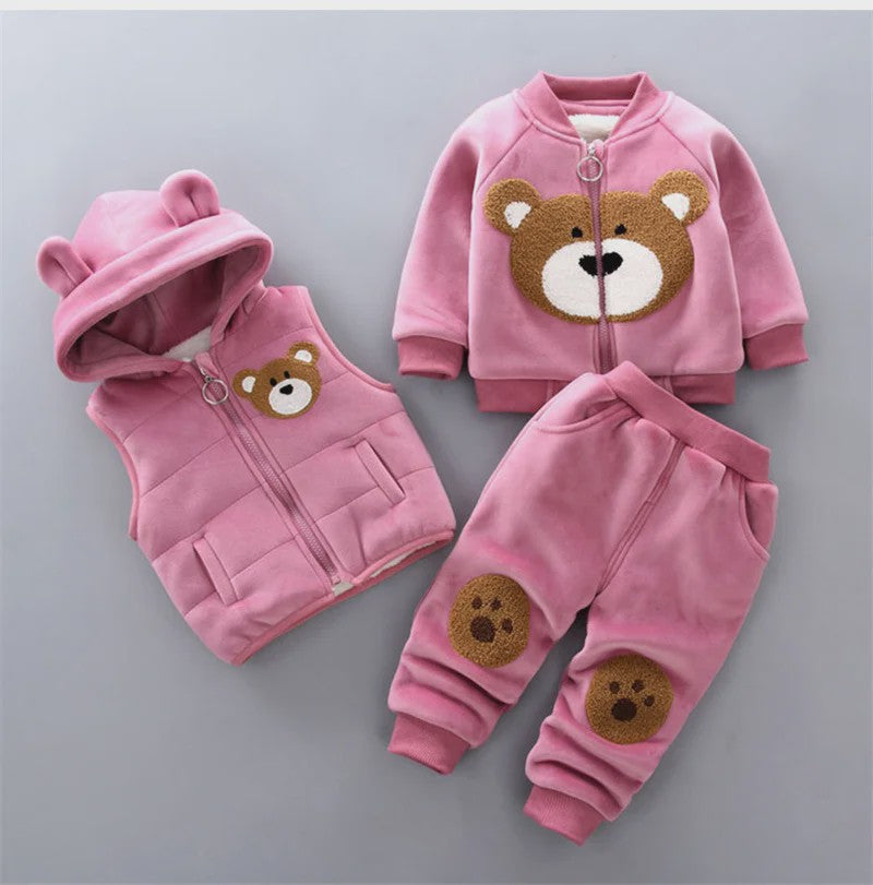 Schattige Baby Kleding Set 3-delig met Beer - Warm & Comfortabel voor Herfst/Winter (0-4 Jaar)
