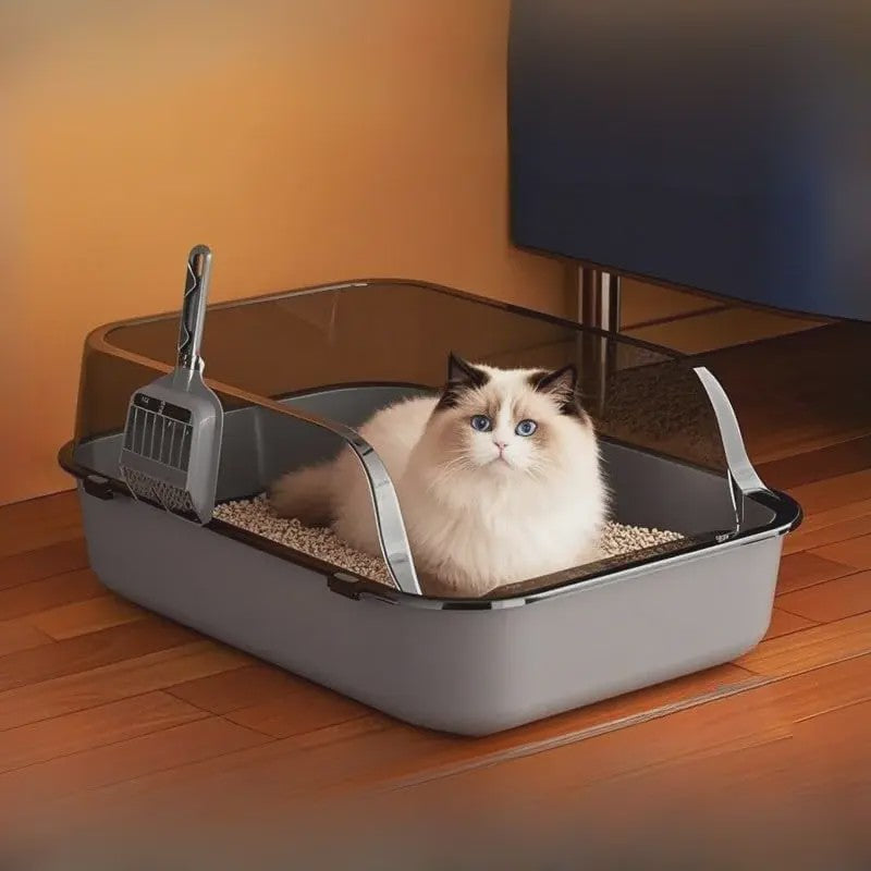 Semi-Gesloten Kattenbak met Hoge Randen - Spatwaterdicht en Ruim Toilet voor Kittens