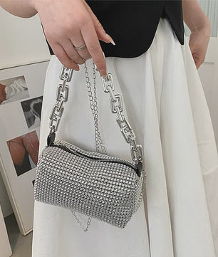 Glamoureuze Strass Bucket Bag met Glitter Ketting - Mini Crossbody Tasje