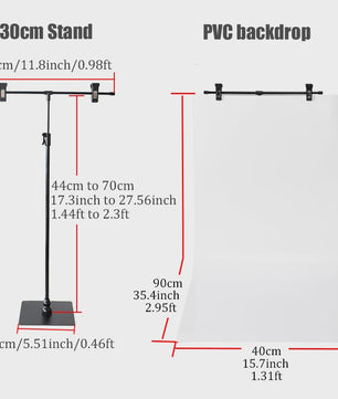 T-vormige Achtergrondstandaard (30cm) met PVC Backdrop voor Productfotografie