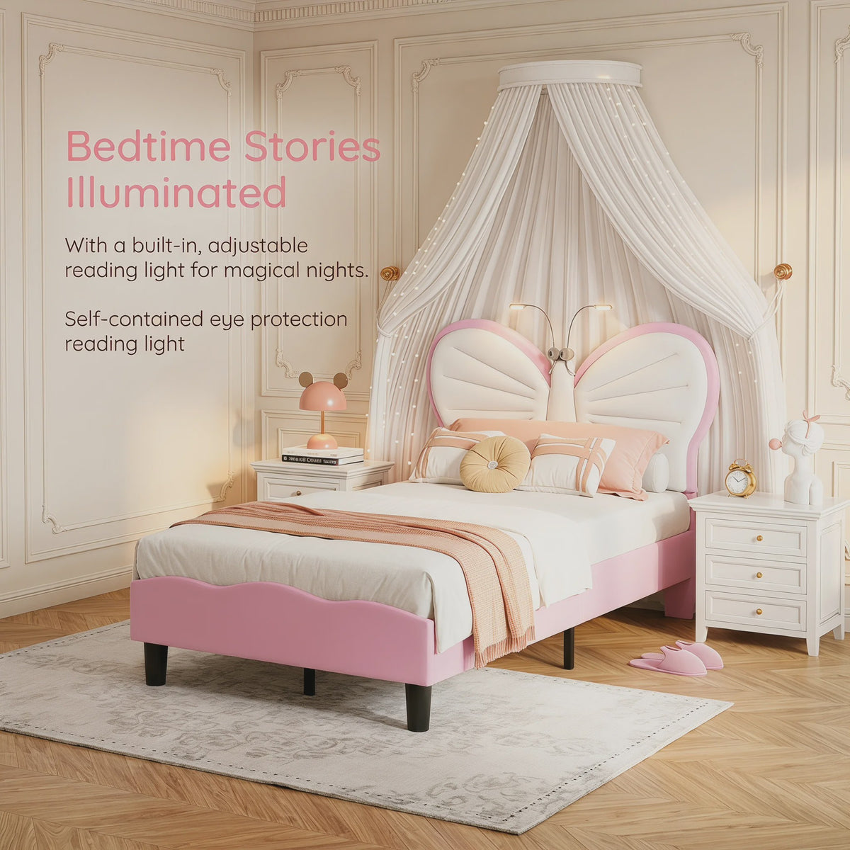 Anajqaqia Kinderbed met Vlinder Design, 90x200cm, Inclusief Nachtlampje