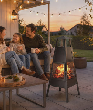 Outsunny Terrashaard met Conische Schoorsteen - Stijlvol & Functioneel, 97cm, Carbon Staal, Zwart