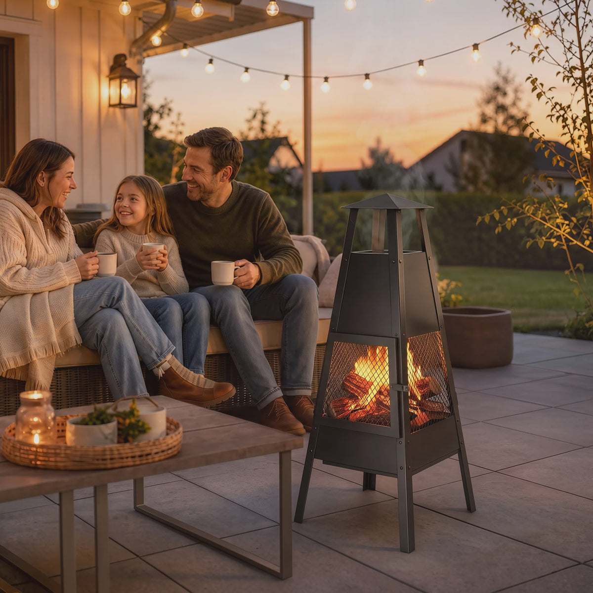 Outsunny Terrashaard met Conische Schoorsteen - Stijlvol & Functioneel, 97cm, Carbon Staal, Zwart