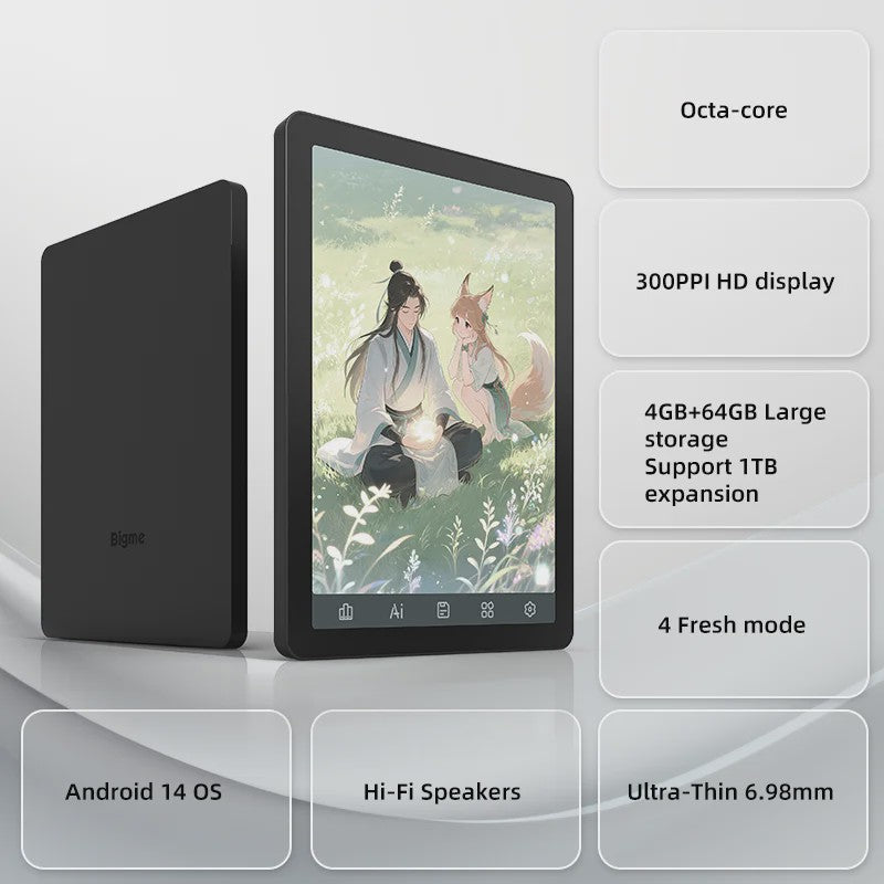 Bigme B6 E-reader: 6" E-Ink, Android 14, Google Play, 4GB+64GB, Verstelbaar Frontlicht