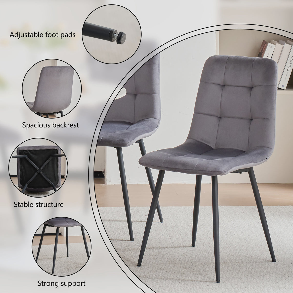 Set Eettafelstoelen (2/4/6 stuks) - Gestoffeerd Fluweel met Metalen Frame