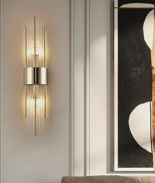 Luxe Wandlamp Goudkleurig Met Kristallen Buisjes - Up/Down Verlichting
