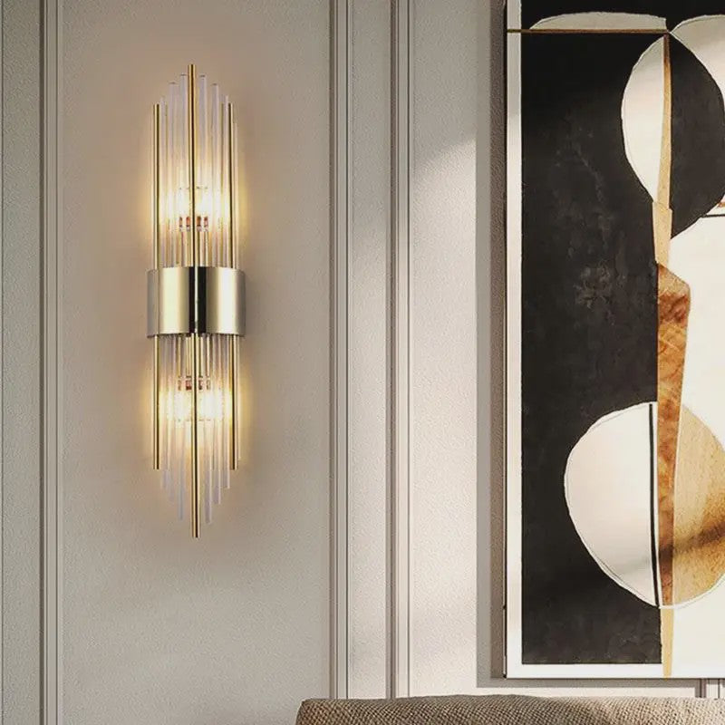 Luxe Wandlamp Goudkleurig Met Kristallen Buisjes - Up/Down Verlichting