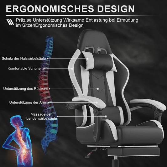Ergonomische Gaming Stoel met Lendengezondheid Massage en Voetensteun – Verstelbaar voor Kantoor en Ontspanning