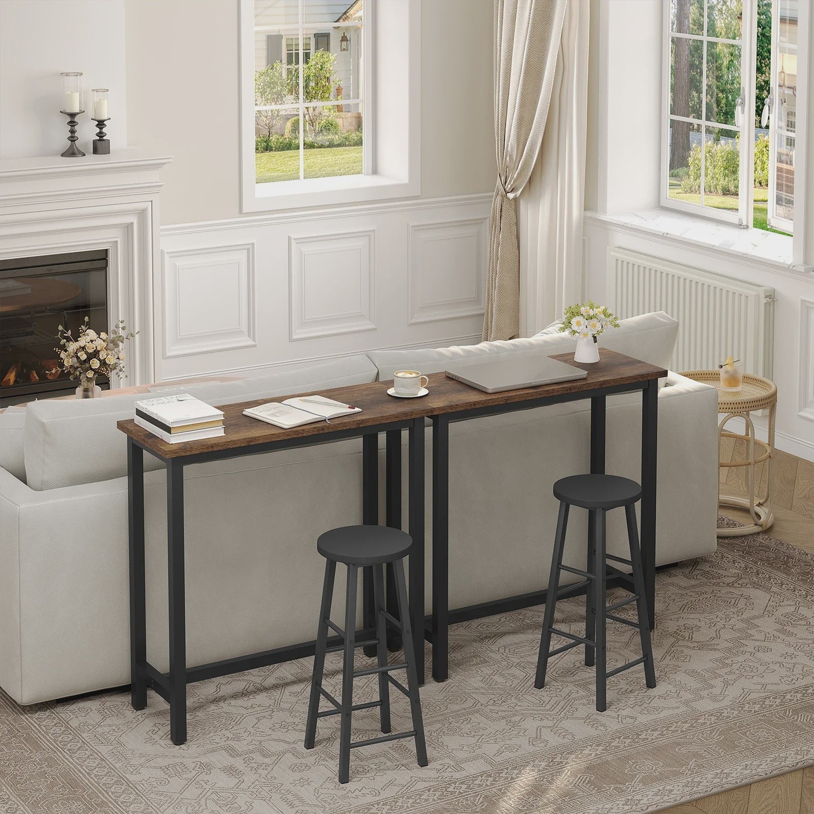 WOLTU Bartafel 100x40x100cm - Stijlvolle Bistro Cocktail Eettafel met Vintage Houtlook