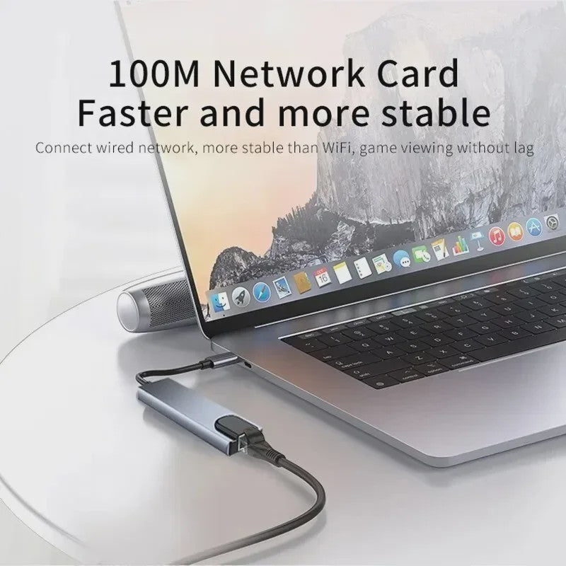8-in-1 USB-C Hub: 4K HDMI, RJ45 Ethernet, SD/TF Kaartlezer & PD Snelladen