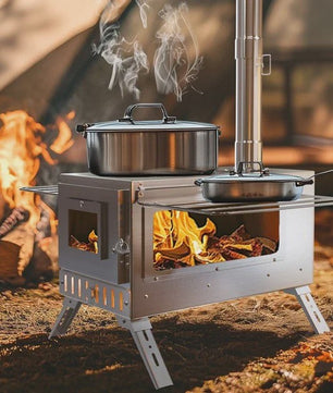 UNHO Houtkachel Tentkachel - Draagbaar & Compact met 6 RVS Rookgasbuizen voor Buiten