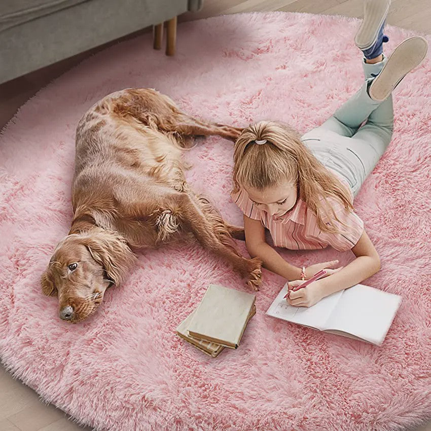 Zacht Rond Vloerkleed voor Kinderkamer Meisjes - Pluche Princess Kasteel Decor