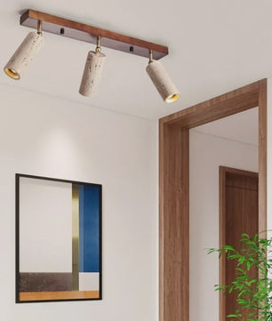 Japanse Wabi-Sabi Plafondlamp: Gele Travertin Spot met 3 Lampen