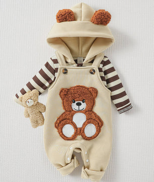Schattige Baby Jongens Outfit: Gestreept Hoodie met Beren Overall