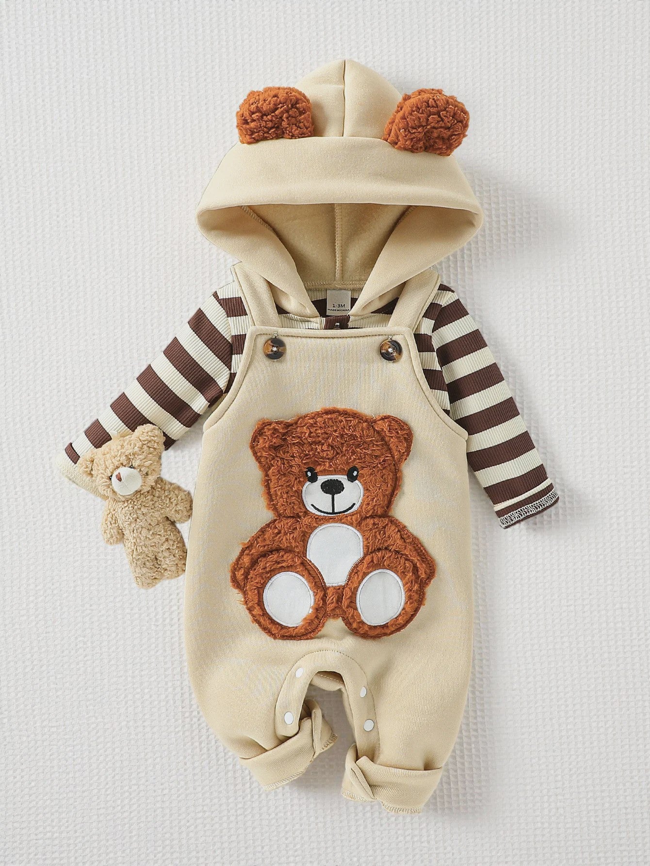 Schattige Baby Jongens Outfit: Gestreept Hoodie met Beren Overall